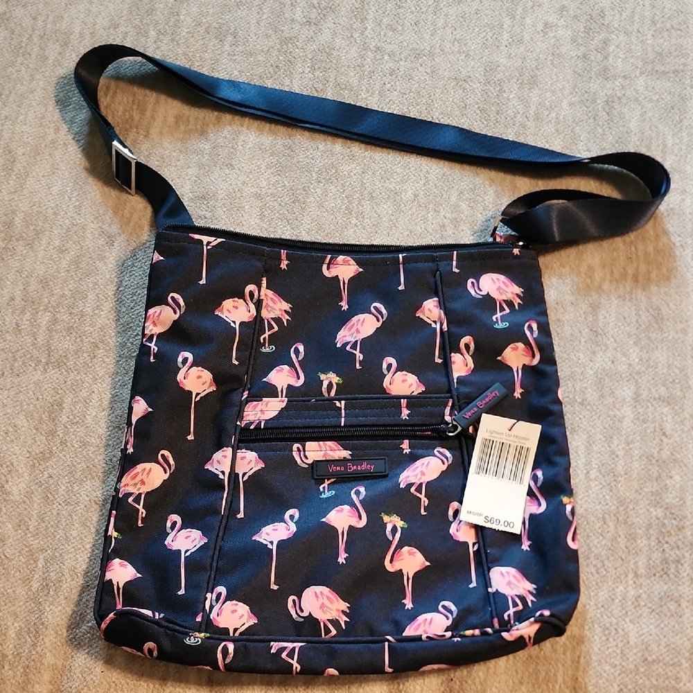 Vera Bradley Flamingo Print Crossbody Bag - Dark Blue and Pink